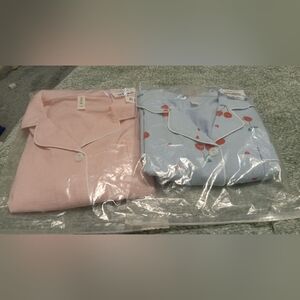 2 Piece Chidrens Button-Front Nightgowns - Light Pink & Light Blue Cherry Print